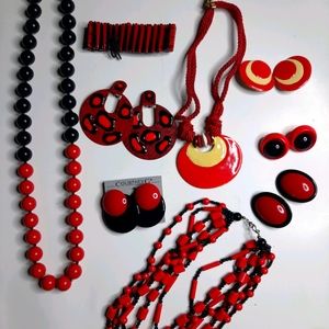 Red and black jewelry set.